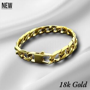 New Unisex 12mm 8in Curb Chain 18K Gold Plated Bracelet